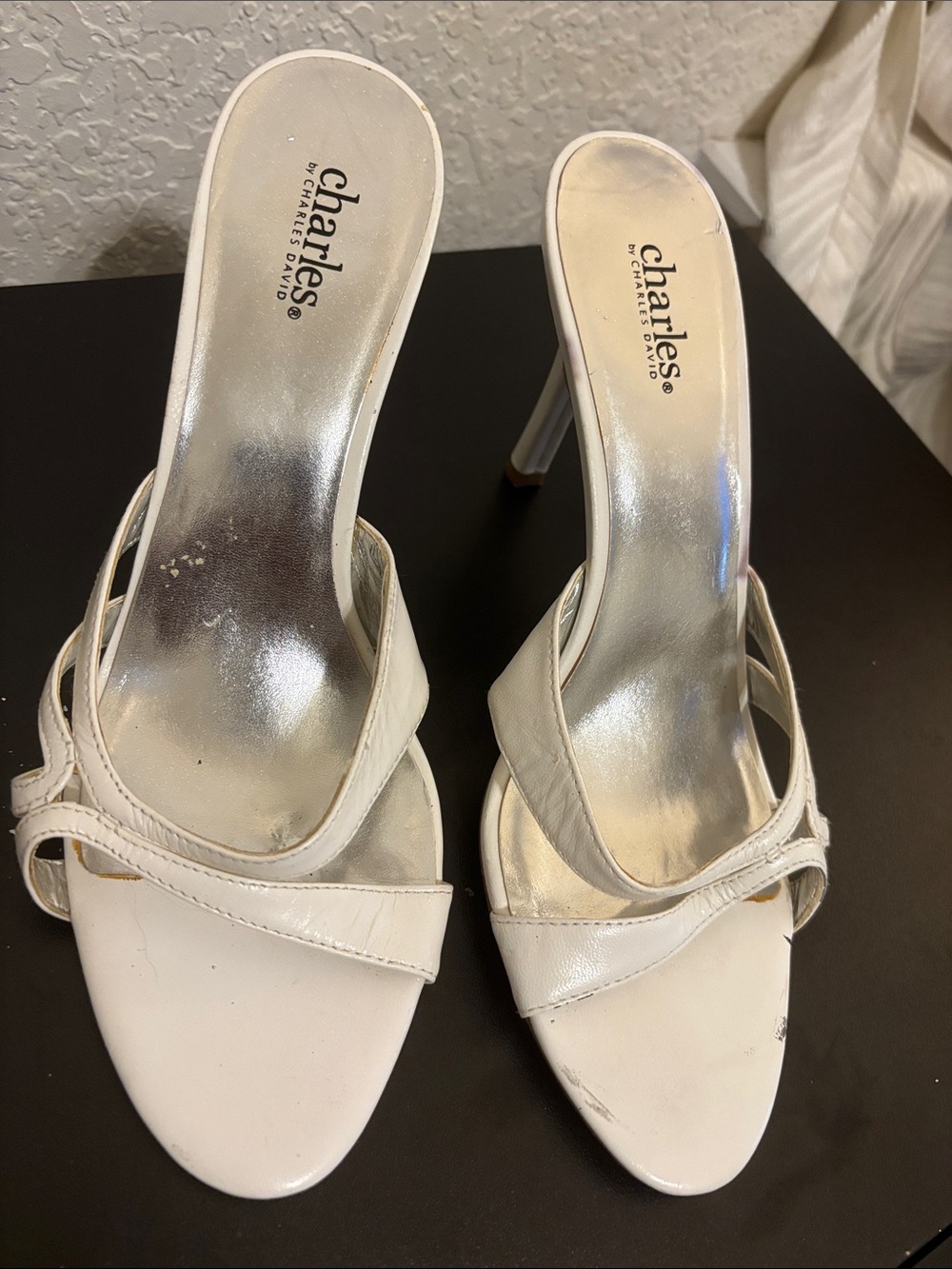 Charles David White Strappy Slip-On High Heels